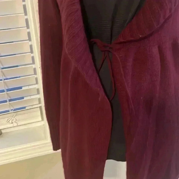 [L]Talula Burgundy One Button  Closure Wool Cashmere Cardigan Big Neck Sweater - Picture 9 of 9
